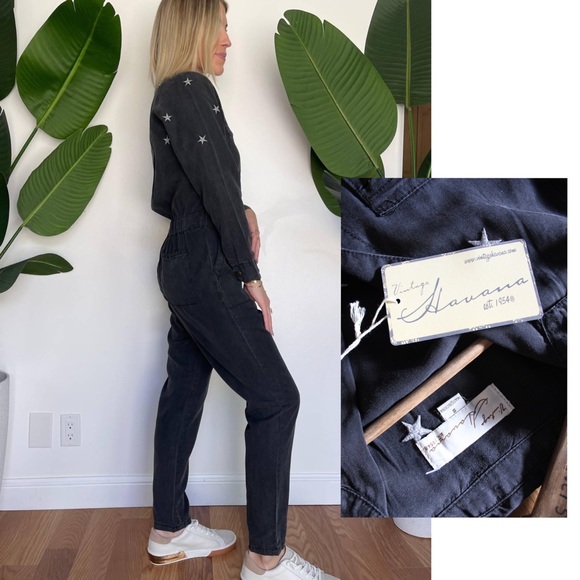 Vintage Havana NEW Washed Tencel Star Embroidered Jumsuit Small - Picture 9 of 16